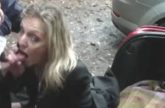 Rijpe geile amateur laat zich vingeren in de kofferbak